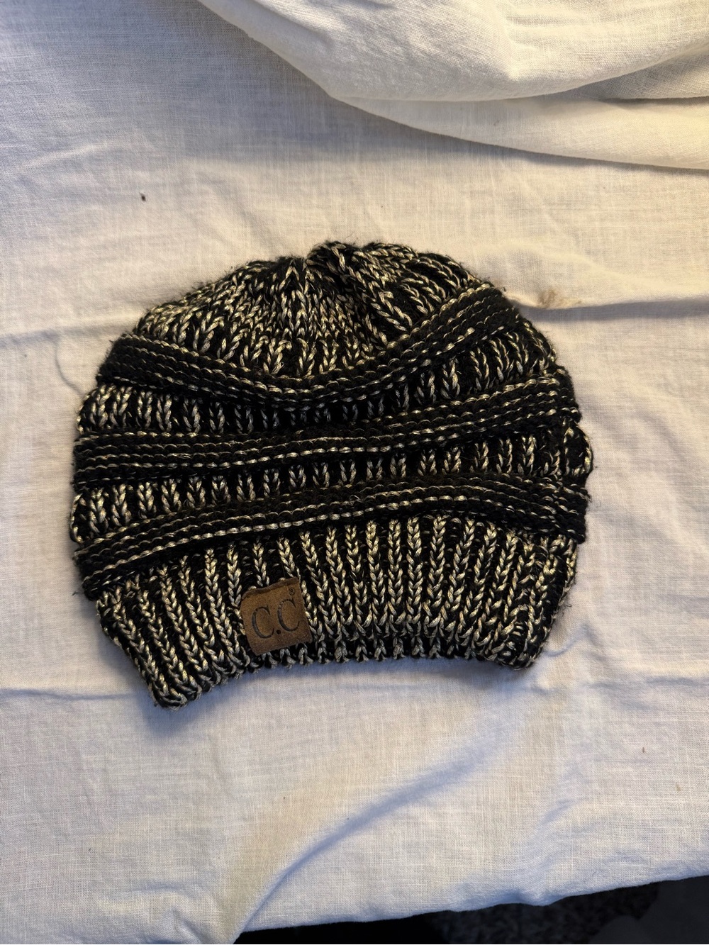 C.C Kids Black & White Marled Knit Slouch Beanie